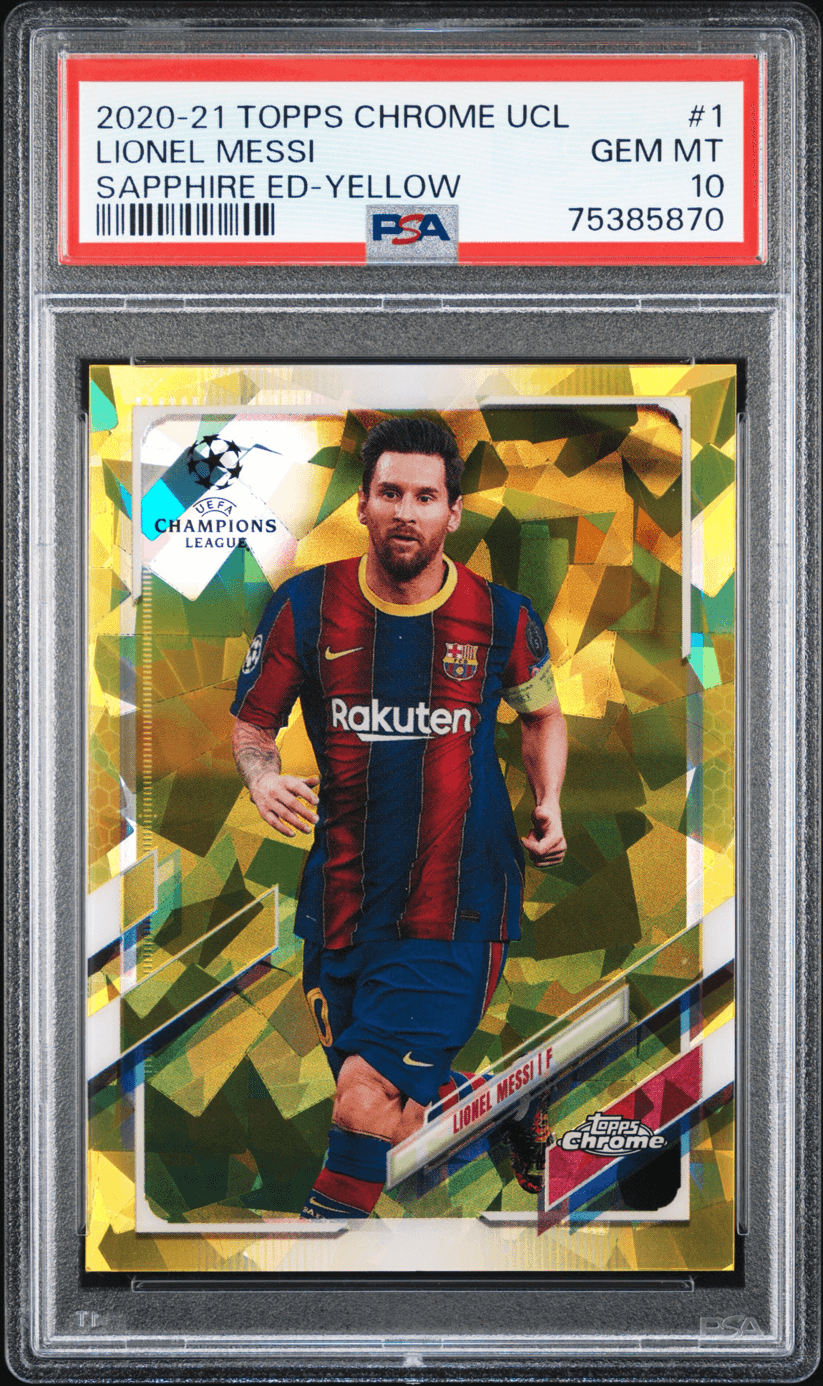 2020-21 Topps Chrome UCL Messi Sapphire PSA 10